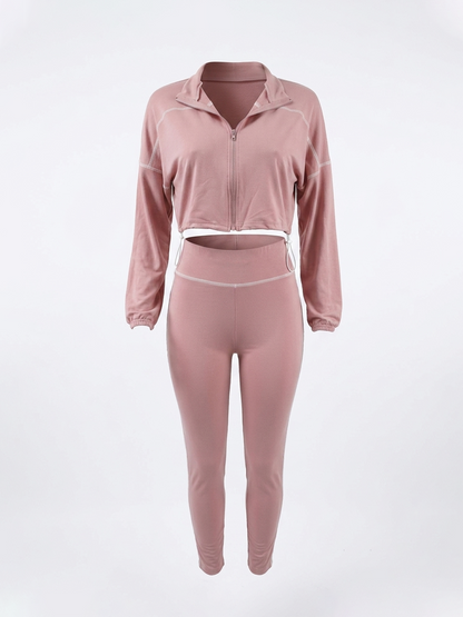 Solid Color Zip Top Leggings Set