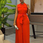 Lapel Sleeveless Jumpsuits