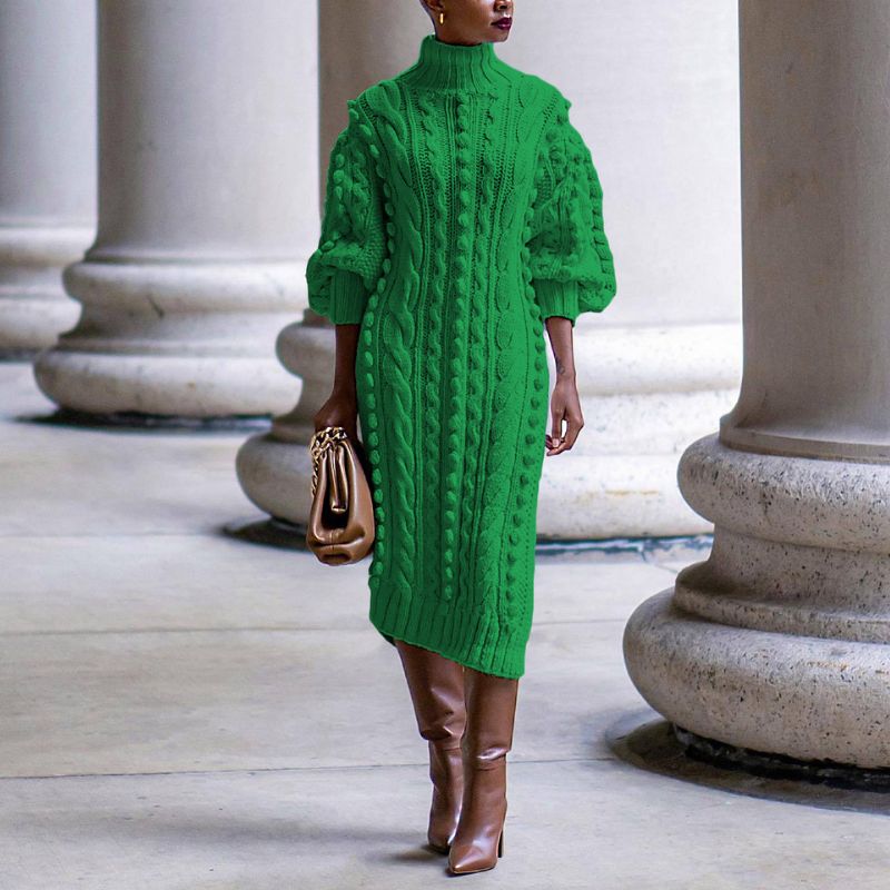 Vestidos midi de punto con abertura y cuello alto