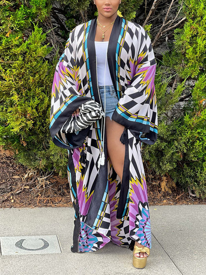 Cárdigan tipo pareo de playa con estampado floral de seda 