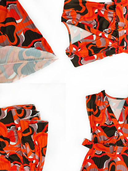 Vestidos largos ajustados plisados ​​estampados sin mangas