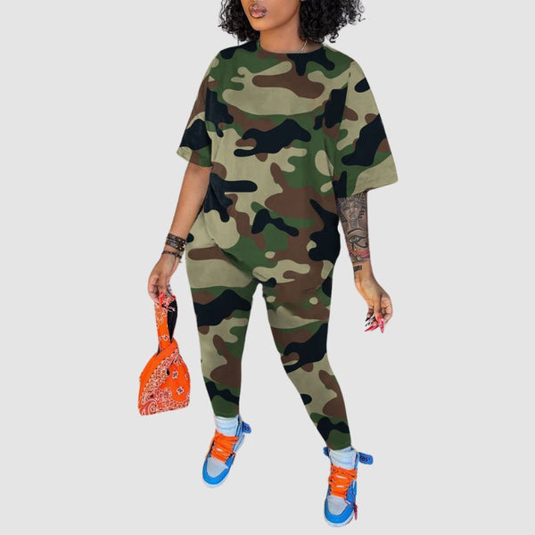 Camouflage Printed Two-piece Set
