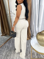 Sleeveless V Neck Vest Pants Suit