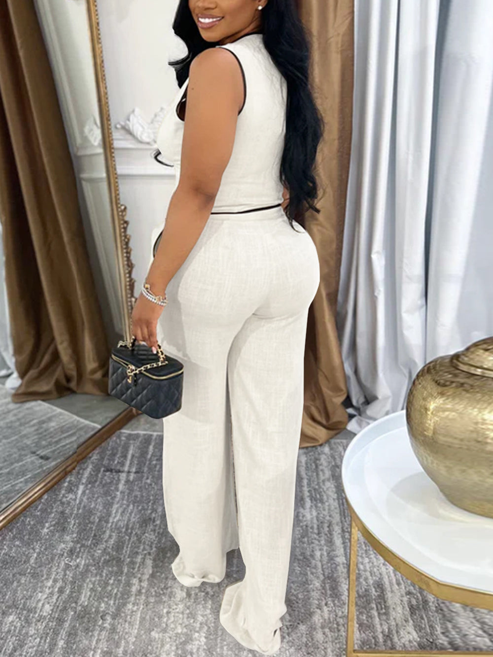 Sleeveless V Neck Vest Pants Suit
