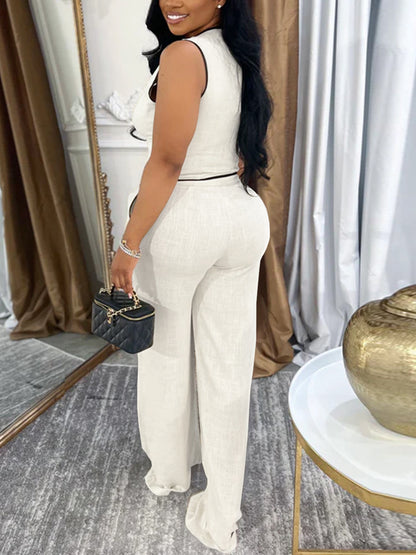 Sleeveless V Neck Vest Pants Suit