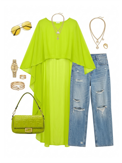 Mesh Batwing Sleeve Cloak Top