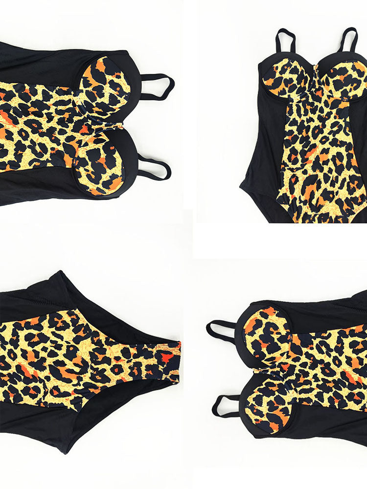 Trajes de baño con estampado de leopardo sin mangas de talla grande