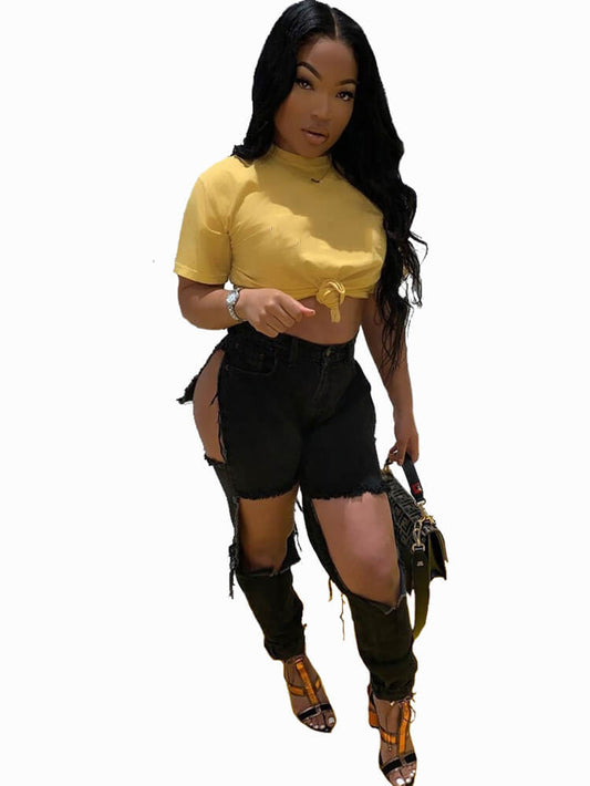 Denim High Waist Cut Out Pants