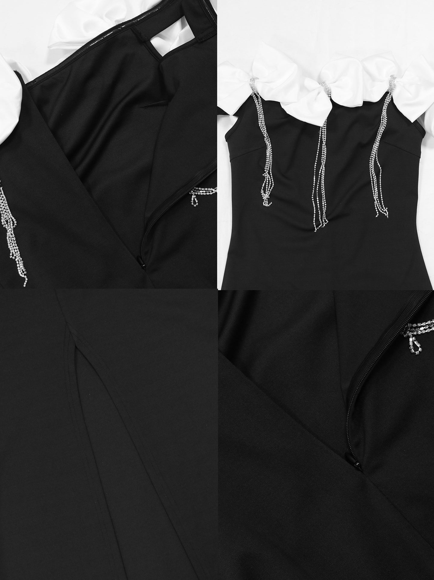 Sleeveless Bowknot Crystal Chain Slit Maxi Dress