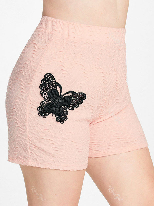 Plus Size High Rise Lace Butterfly Textured Shorts