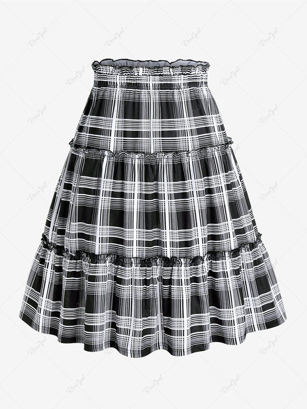 Plus Size Plaid Ruffle Midi A Line Skirt