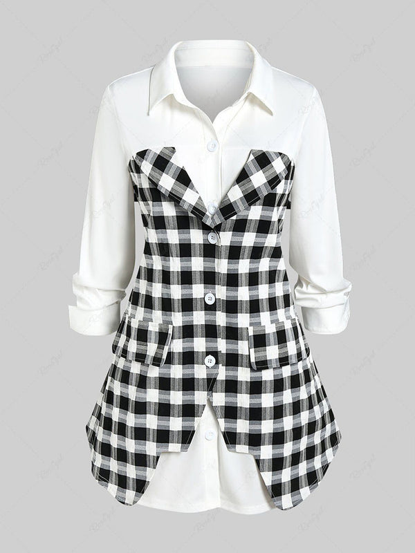 Plus Size Plaid Long Sleeves 2 in 1 Shirt