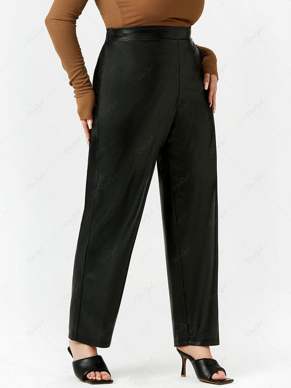 Plus Size Faux Leather Straight Pull On Pants