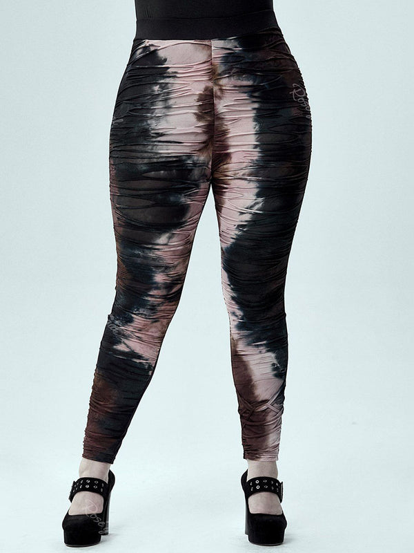 Plus Size Tie Dye Ripped Ruched Pull On Pants