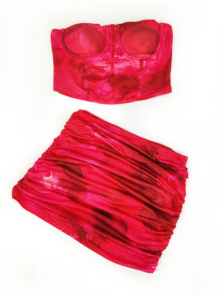 Bustier Crop Top Printed Mini Skirt Set