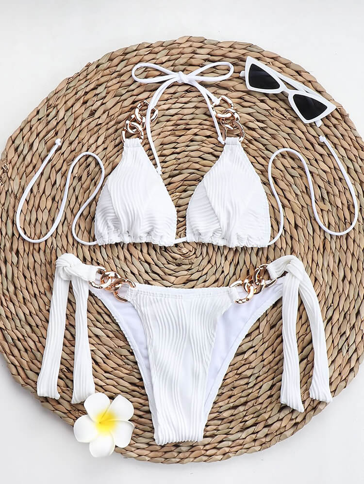 Two Piece Halter Neck Chain Patchwork Swimsuit