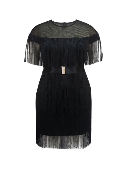 High-Waisted Fringe Tassel Belted Dress