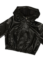 Hooded PU Leather Jacket Shorts Set