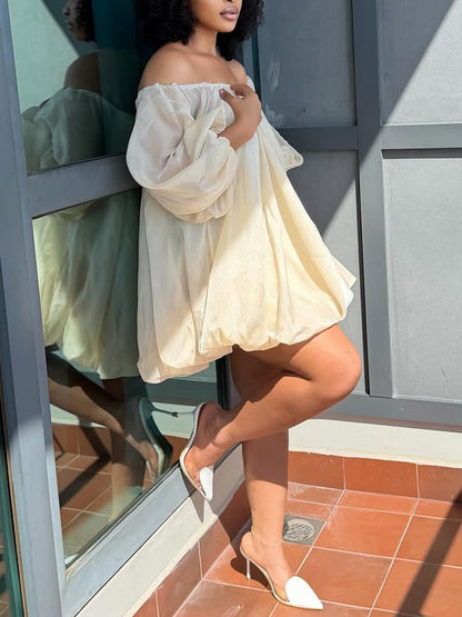 Plus Size Off Shoulder Puff Sleeve Dress