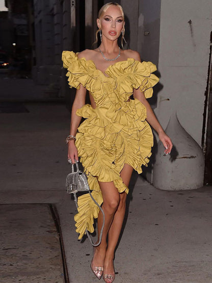 Sleeveless Crimping Backless Asymmetrical Mini Dress