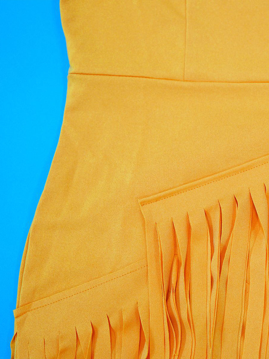 Asymmetric Fringe Sleeveless Maxi Dress