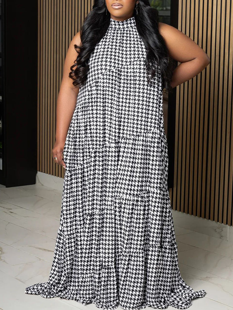 Plus Size Colorblock Print Flowy Maxi Dress