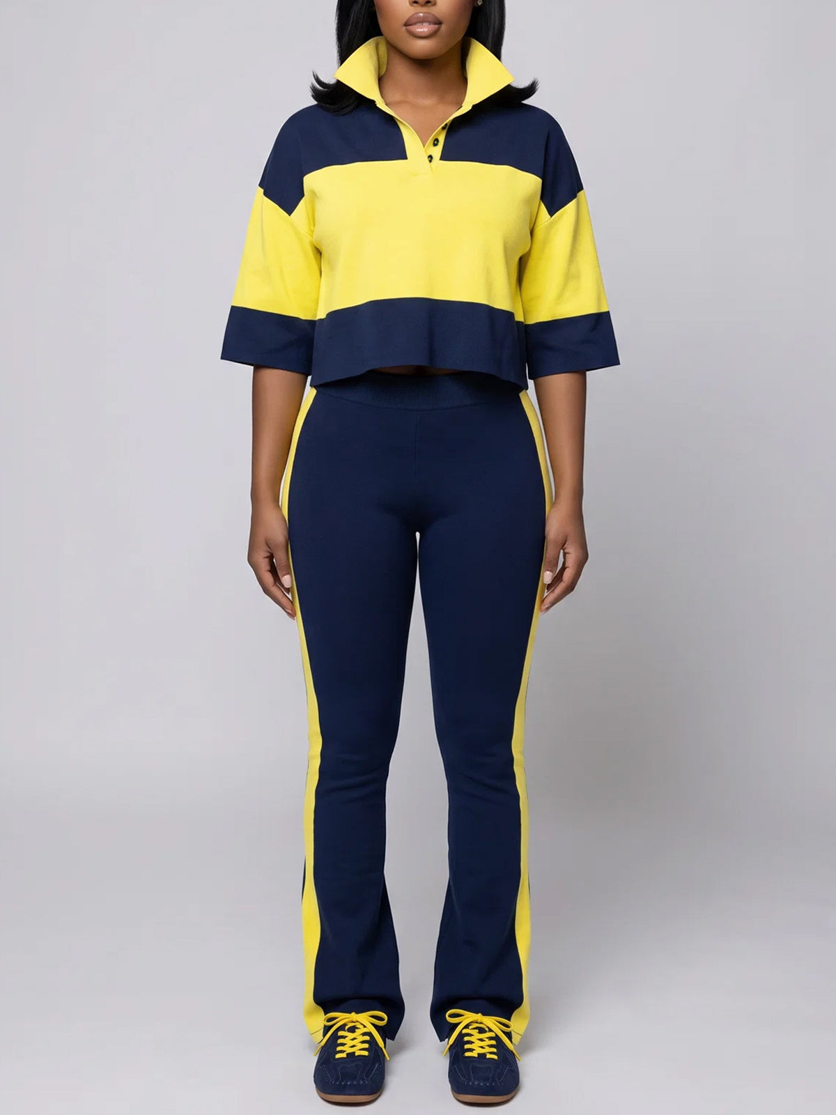 Colorblock Top Flare Pants Set