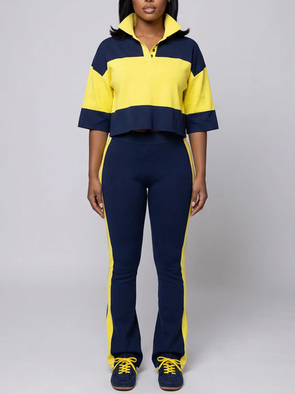 Colorblock Top Flare Pants Set