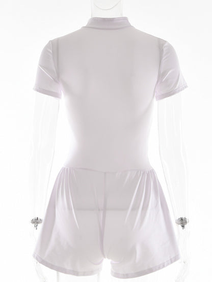 Short Sleeve Zip Front Rompers