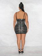 Mesh and Rhinestone Splice Halter Mini Dress