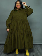 Vestidos largos con dobladillo con volantes y manga larga de talla grande