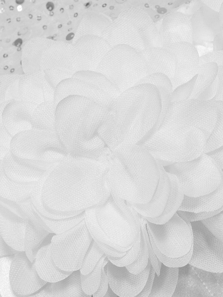 Strapless Glitter Mesh Flowers Mini Dress