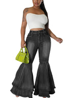 Jeans acampanados de mezclilla con cintura alta y volantes