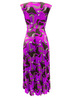 Sleeveless Printed Pleated Bodycon Maxi Dress