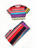 Striped Crop Top and  Wide Leg Pants Set