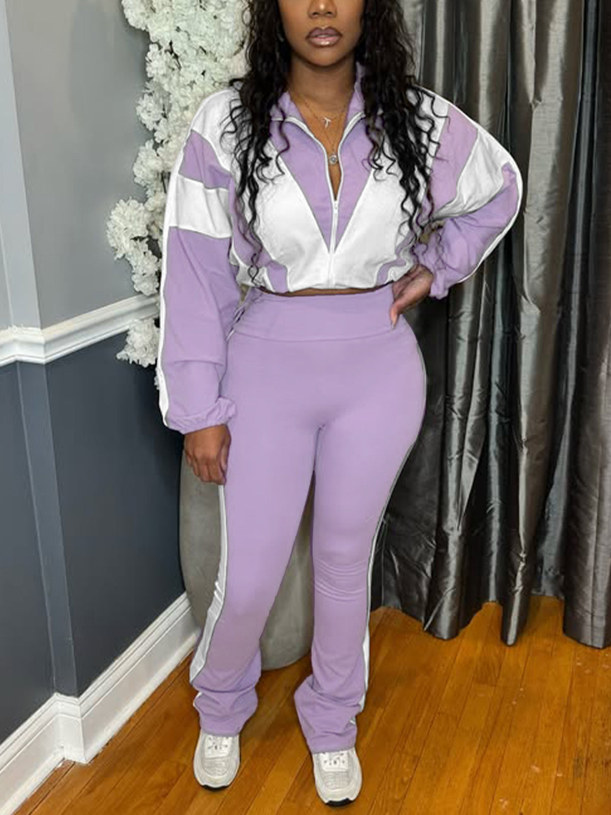 Colorblock Drawstring Waist Tracksuit