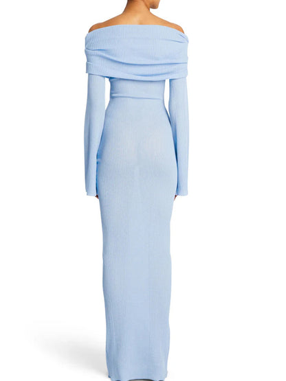 Off Shoulder Ribbed Knit Maxi Dress