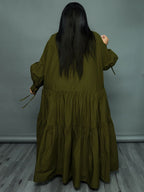Vestidos largos con dobladillo con volantes y manga larga de talla grande