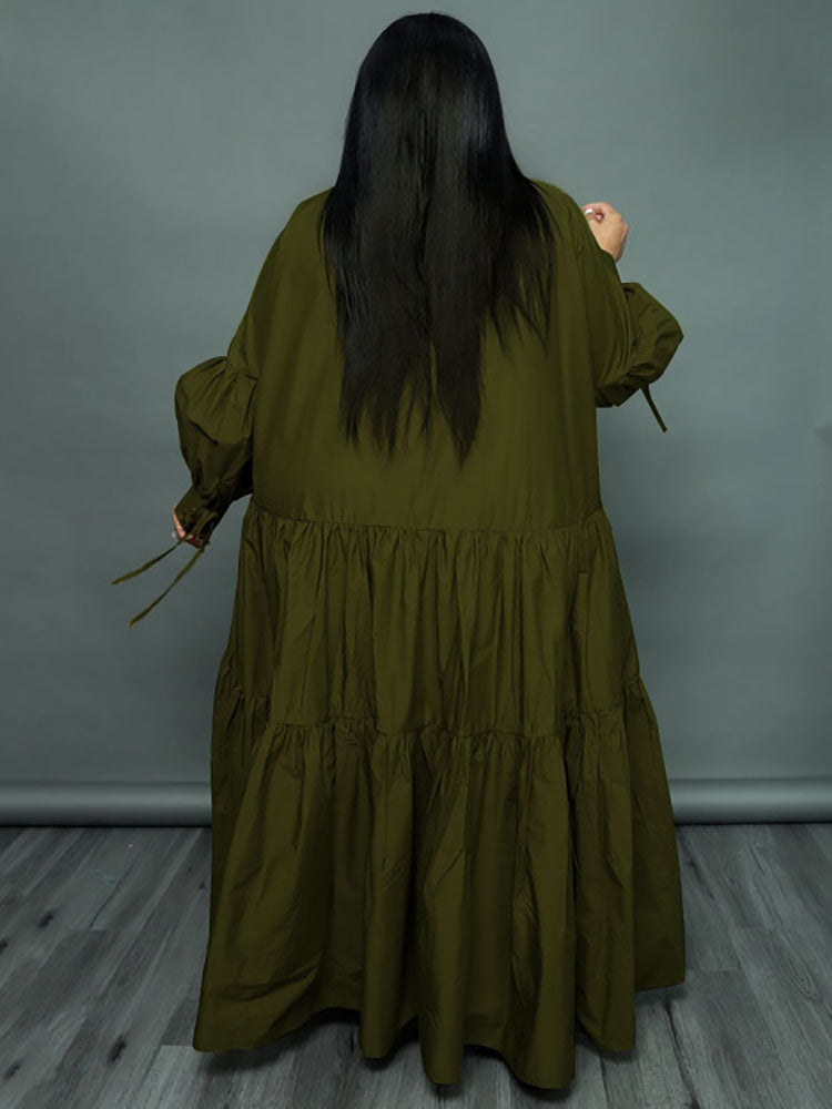 Vestidos largos con dobladillo con volantes y manga larga de talla grande