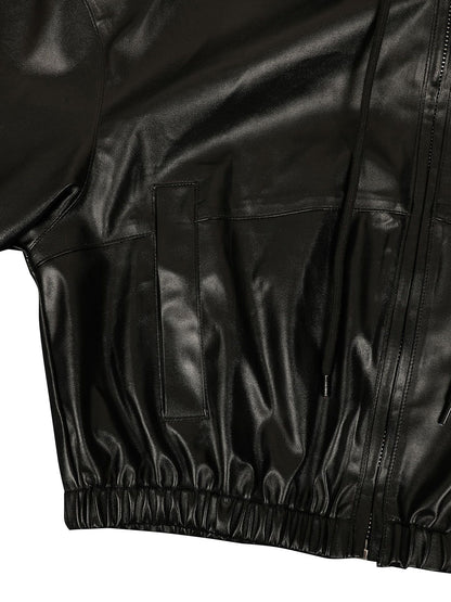 Hooded PU Leather Jacket Shorts Set