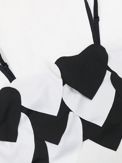 Heart Design Cami Top High Slit Skirt Set