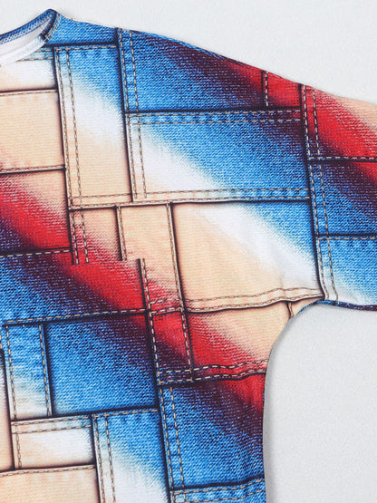 Printed Ruched Long-Sleeve Dress Set