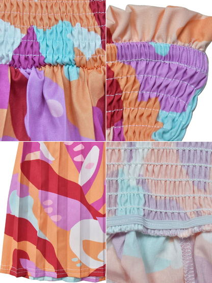 Mono estampado de pierna ancha plisado con tirantes 