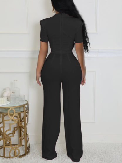 Scarf Neck Belted Wide Leg Jumpsuit