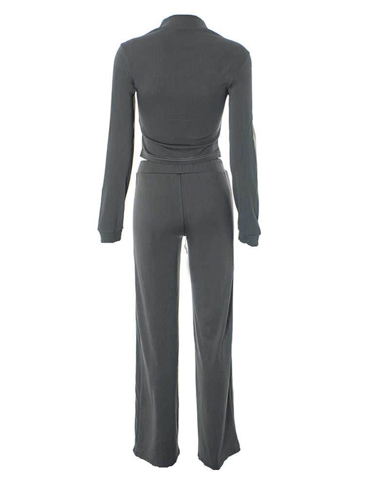 Stand Collar Slim Fit Jacket and Pants Set