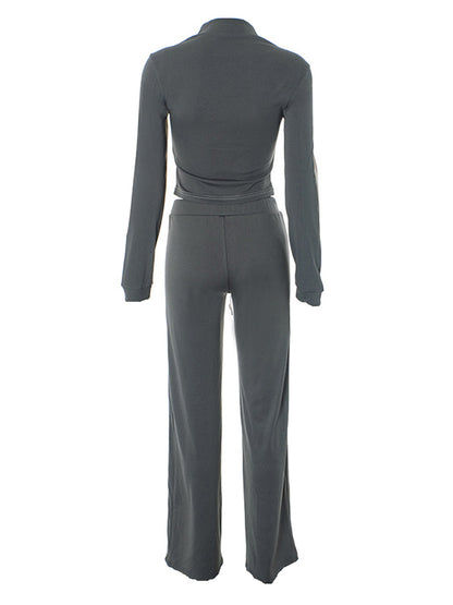 Stand Collar Slim Fit Jacket and Pants Set