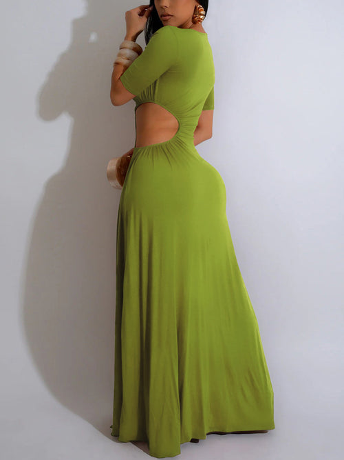Cutout Ruched Slit Maxi Dress
