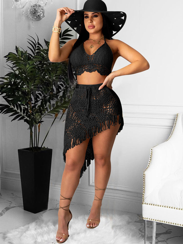 Trajes de baño de dos piezas con borlas de punto asimétrico