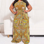 Plus Size Floral Sleeveless Wide Leg Jumpsuit