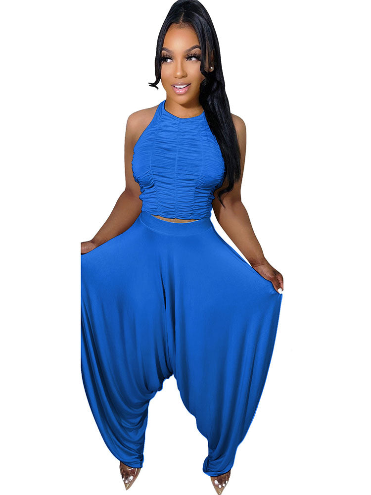 Two Piece Backless Crop Top Bloomers